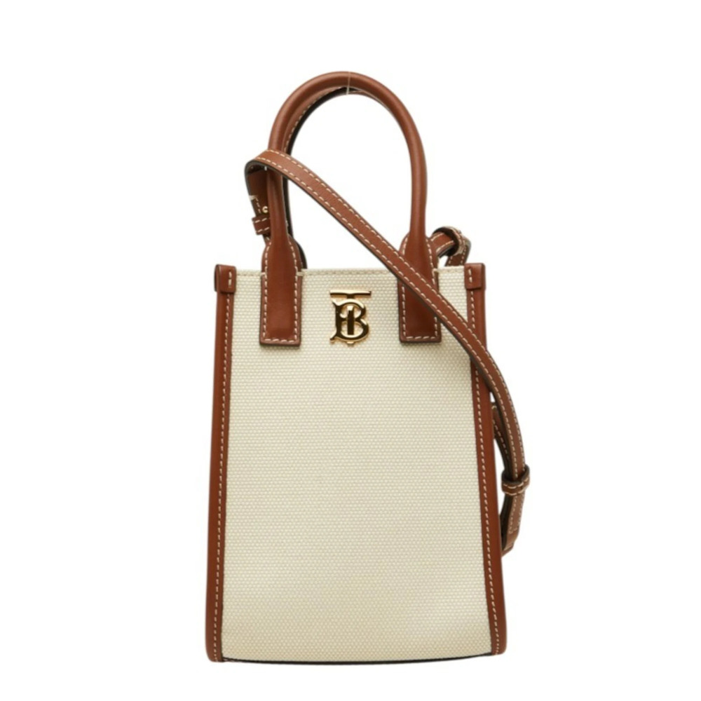 Burberry Micro Francis TB Logo Handbag Shoulder Bag 2WAY 8052460 Ivory Brown ...